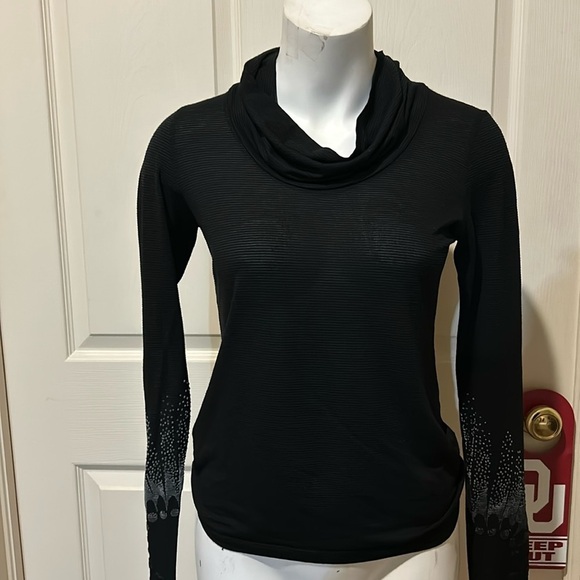 Cop Copine Black Sheer Funnel Neck. Crushed Velvet Sleeve design with thumb hole - Picture 1 of 11